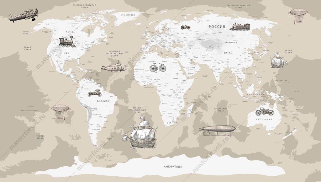 Фотообои Карта мира в песочных тонах